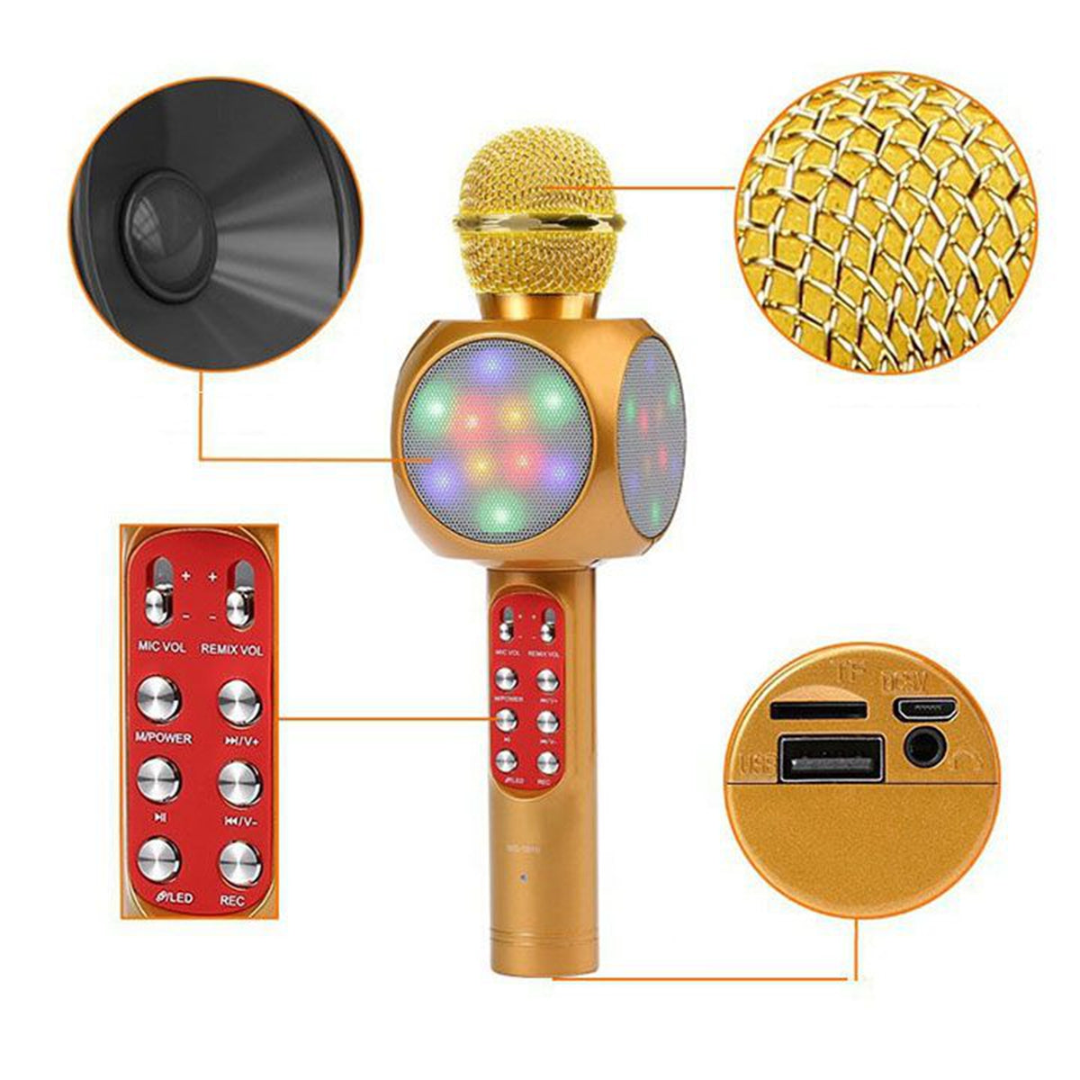 Doki WS-1816 Micrófono Inalámbrico Portátil Altavoz Luces Bluetooth USB Tarjeta TFK Grabadora Hi-Fi