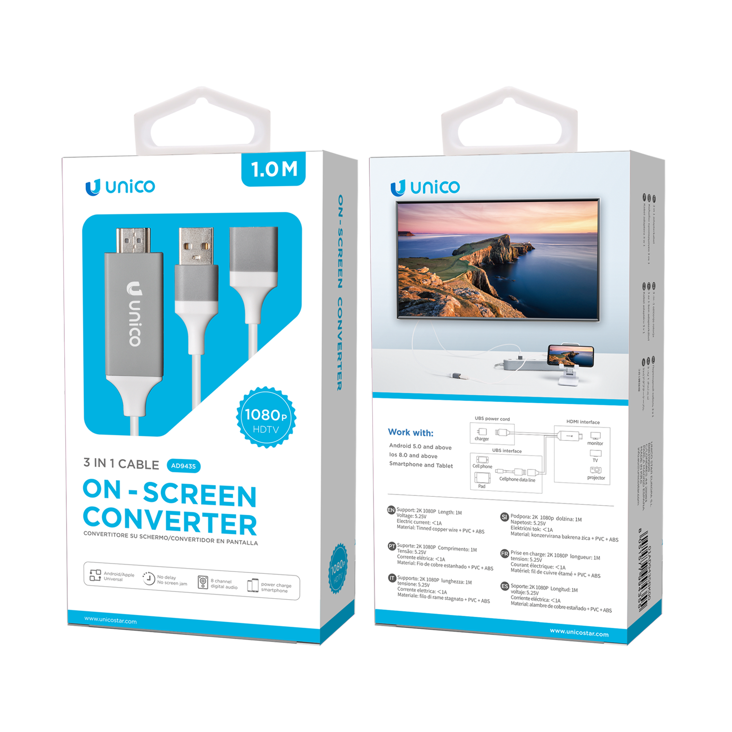 UNICO AD9435 USB A/M a HDMI + USB hembra