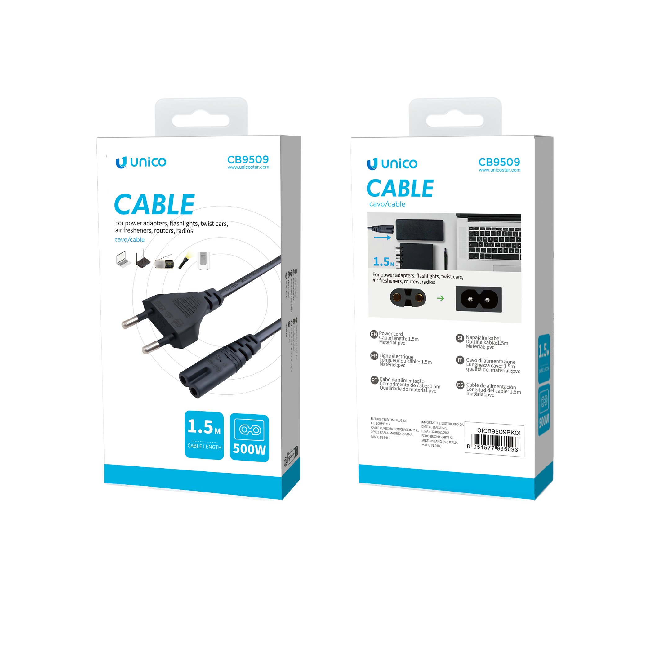 Unico CB9509 Dos cables de alimentación redondos de 8 sufijos