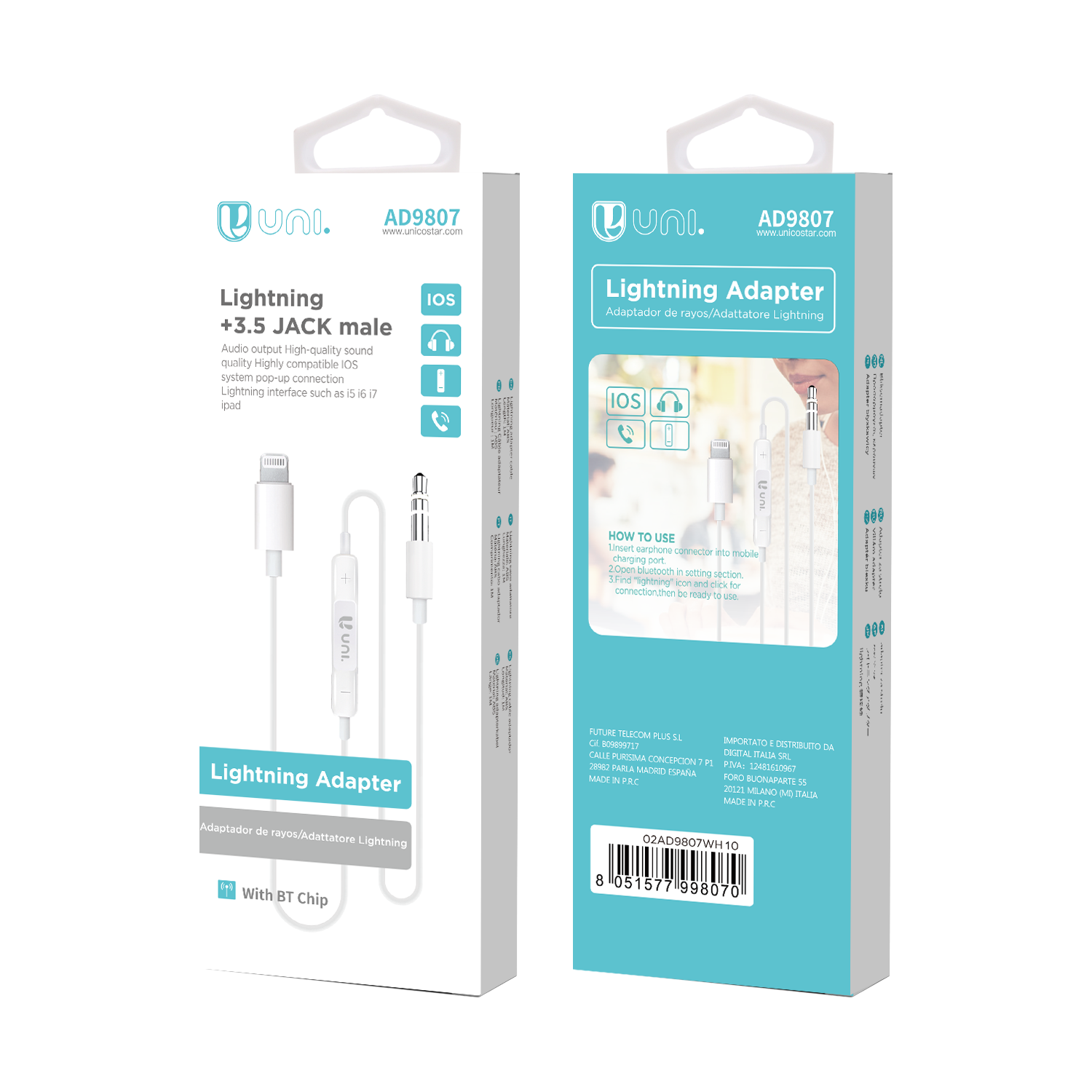 AD9807 Control Audio UNI-Lightning+3.5 JACK Macho