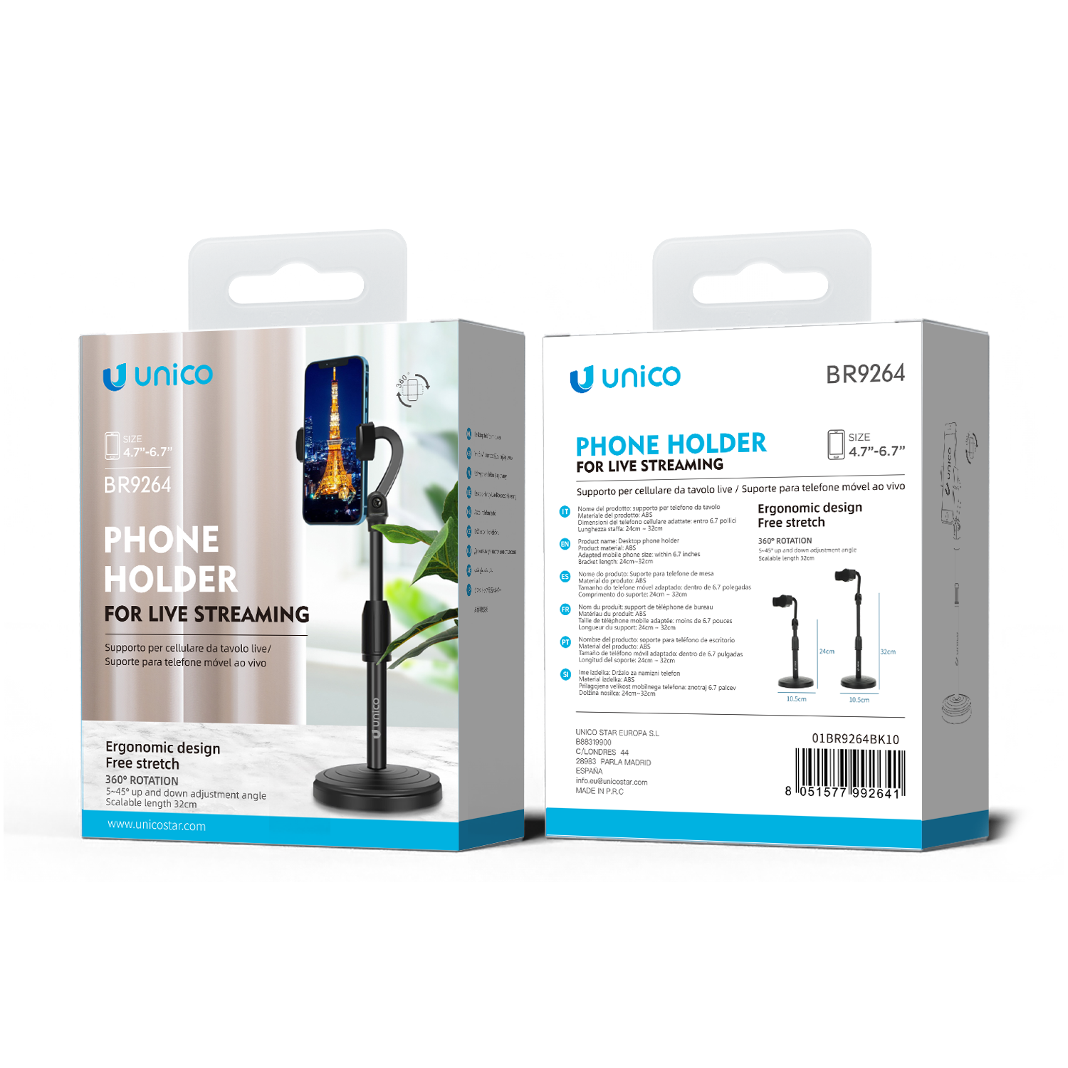 Unico BR9264 soporte de transmisión en vivo de teléfono móvil