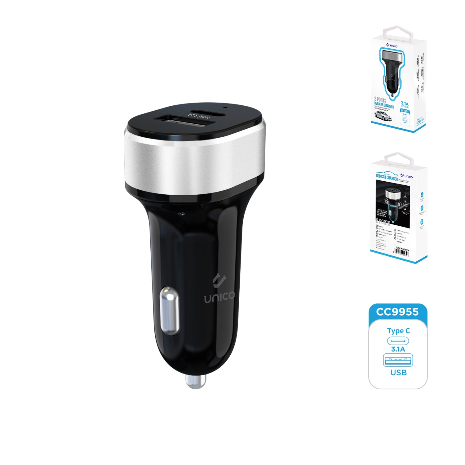 UNICO CC9955 Cargador de coche de dos puertos A+C
