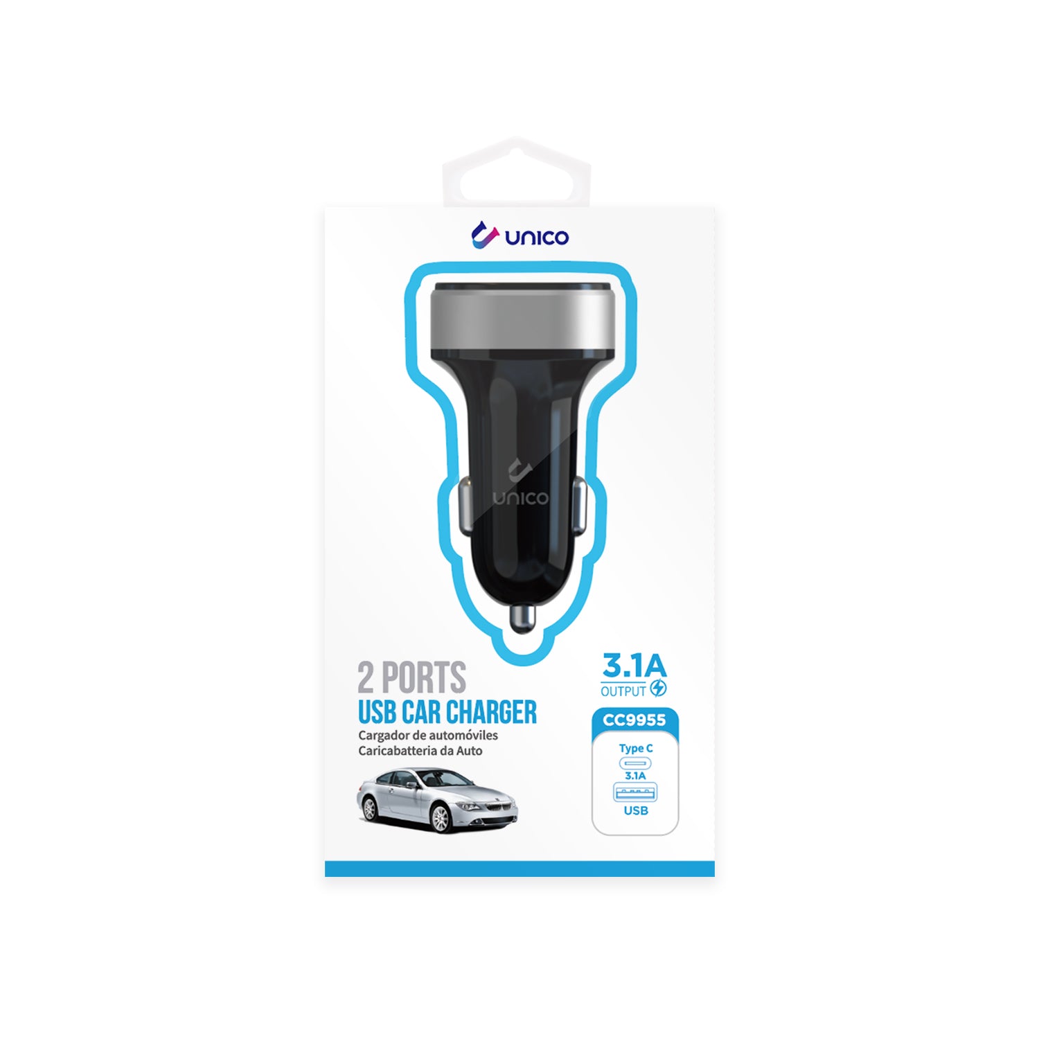 UNICO CC9955 Cargador de coche de dos puertos A+C