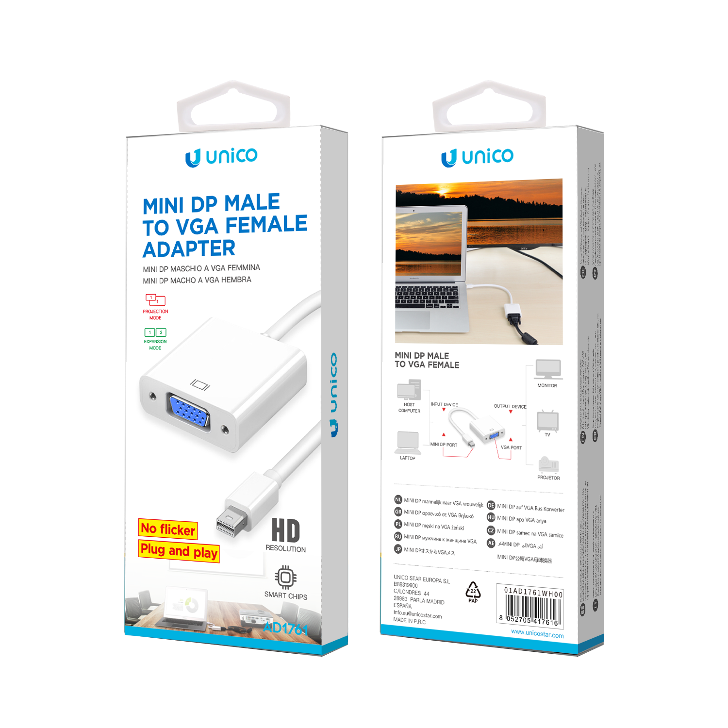 AD1761 Cable adaptador mini DP macho a VGA hembra