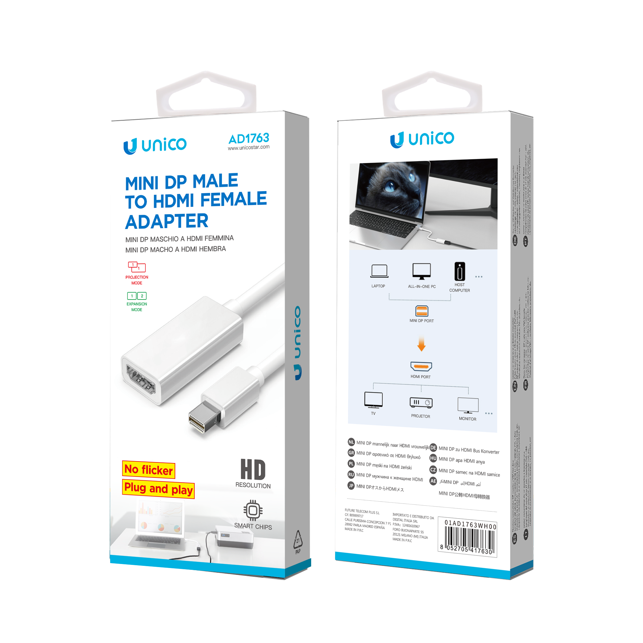 AD1763 Cable adaptador mini DP macho a HDMI hembra