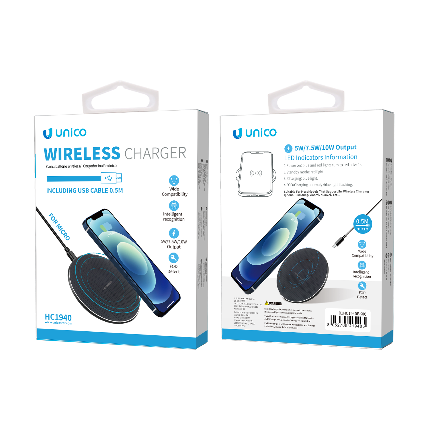 HC1940 Cargador inalámbrico 10W (Incluye cable Micro Usb 0.5m 2A)