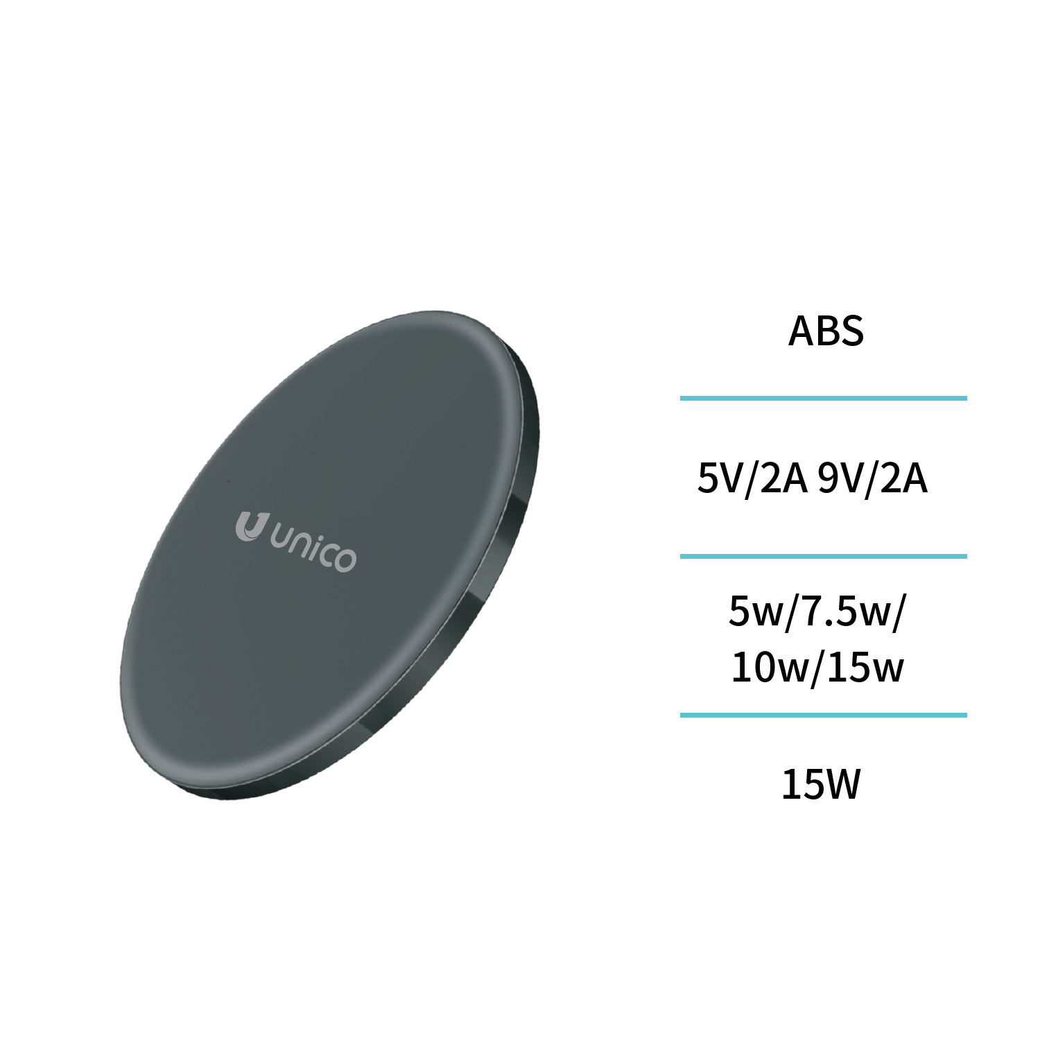 UNICO HC1942 Cargador inalámbrico de 15 W (con cable TYPE-C de 1 m y 2 A)