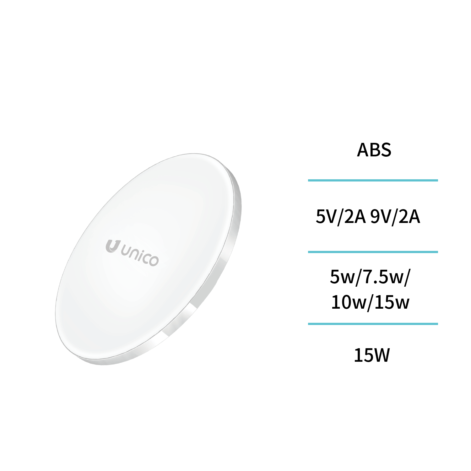 UNICO HC1942 Cargador inalámbrico de 15 W (con cable TYPE-C de 1 m y 2 A)