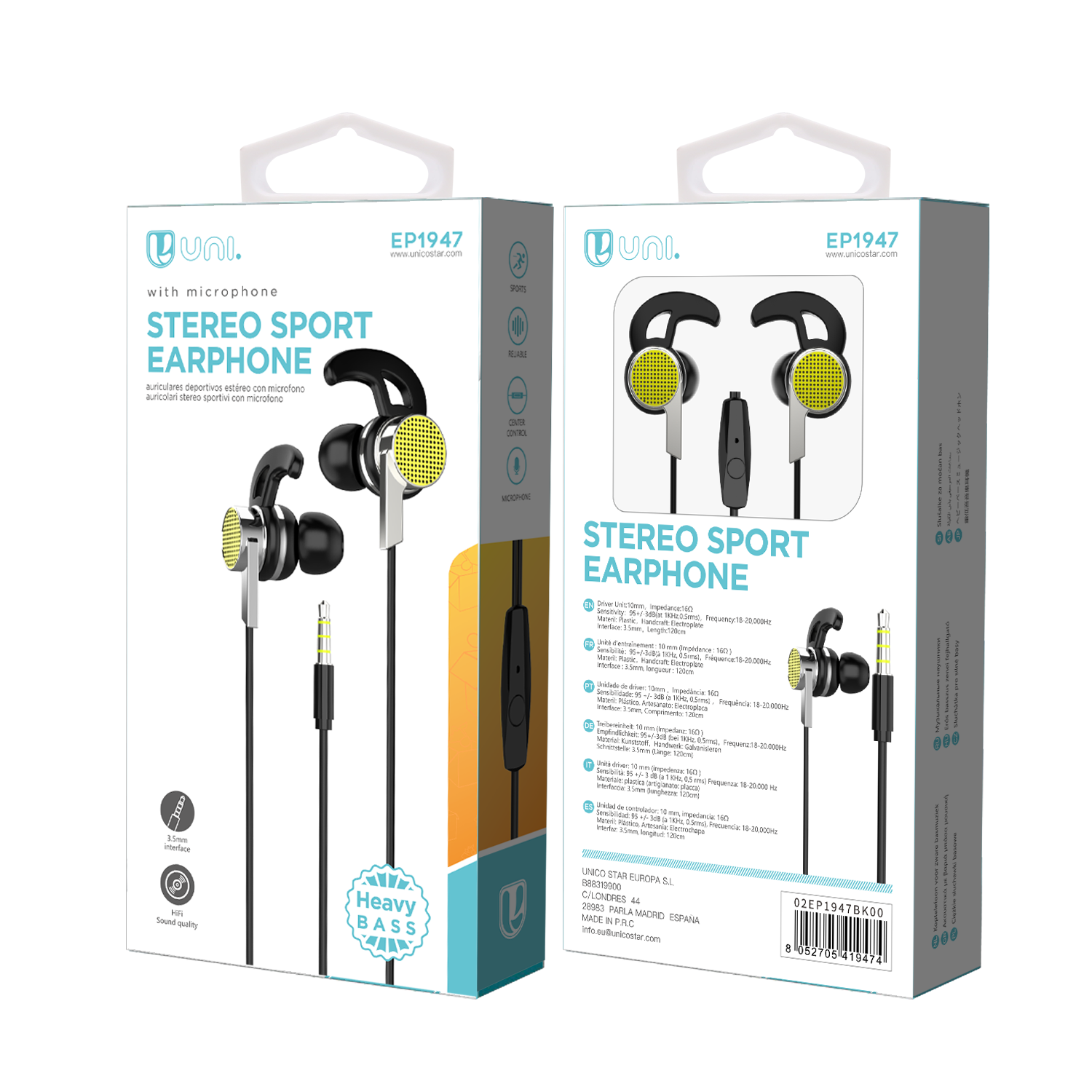 UNICO EP1947 Auriculares con cable UNI-Sports