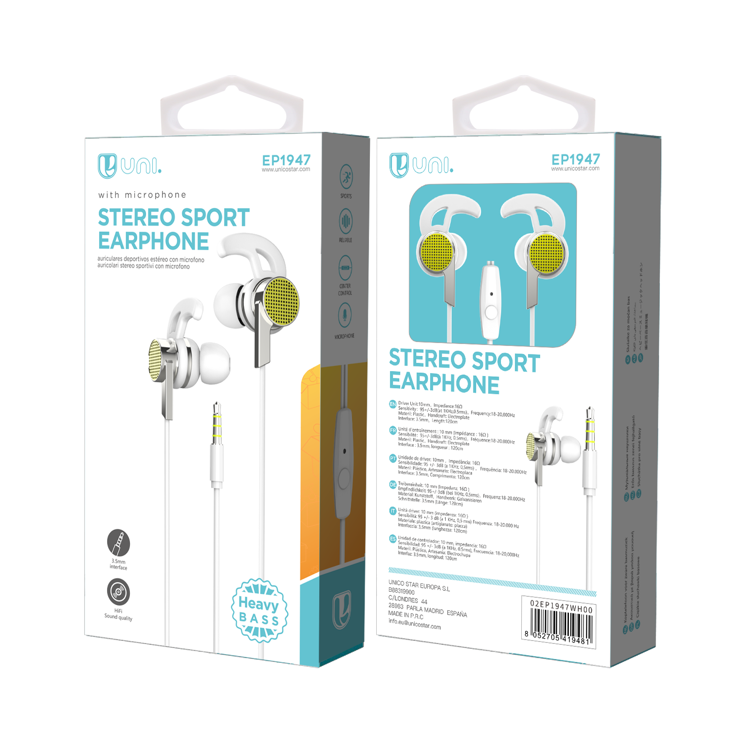 UNICO EP1947 Auriculares con cable UNI-Sports
