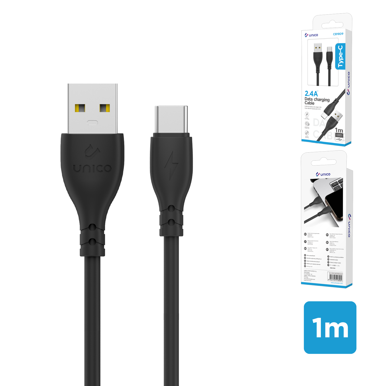 CB 1809 Modelo de cable redondo TYPE-C cable de datos de carga
