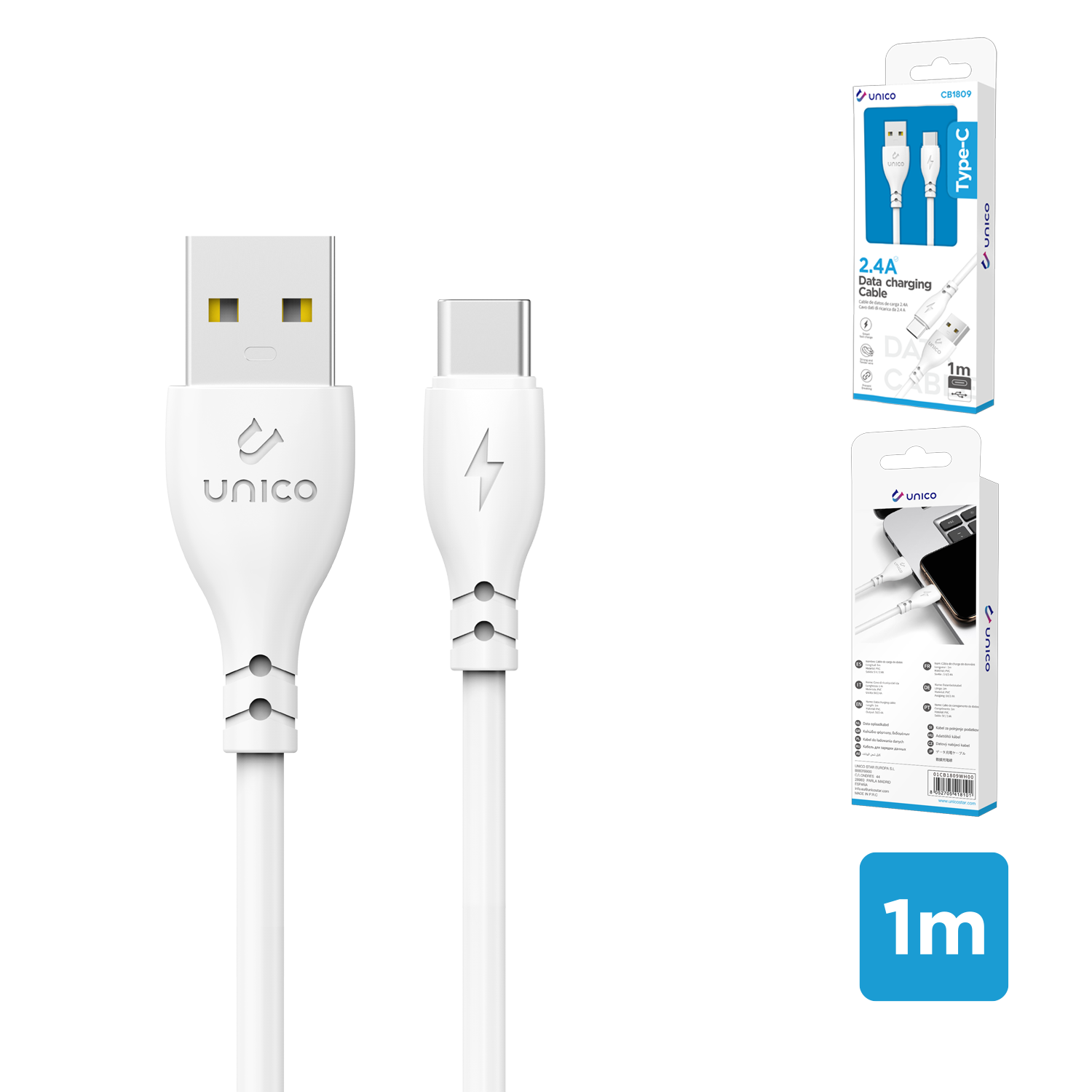 CB 1809 Modelo de cable redondo TYPE-C cable de datos de carga