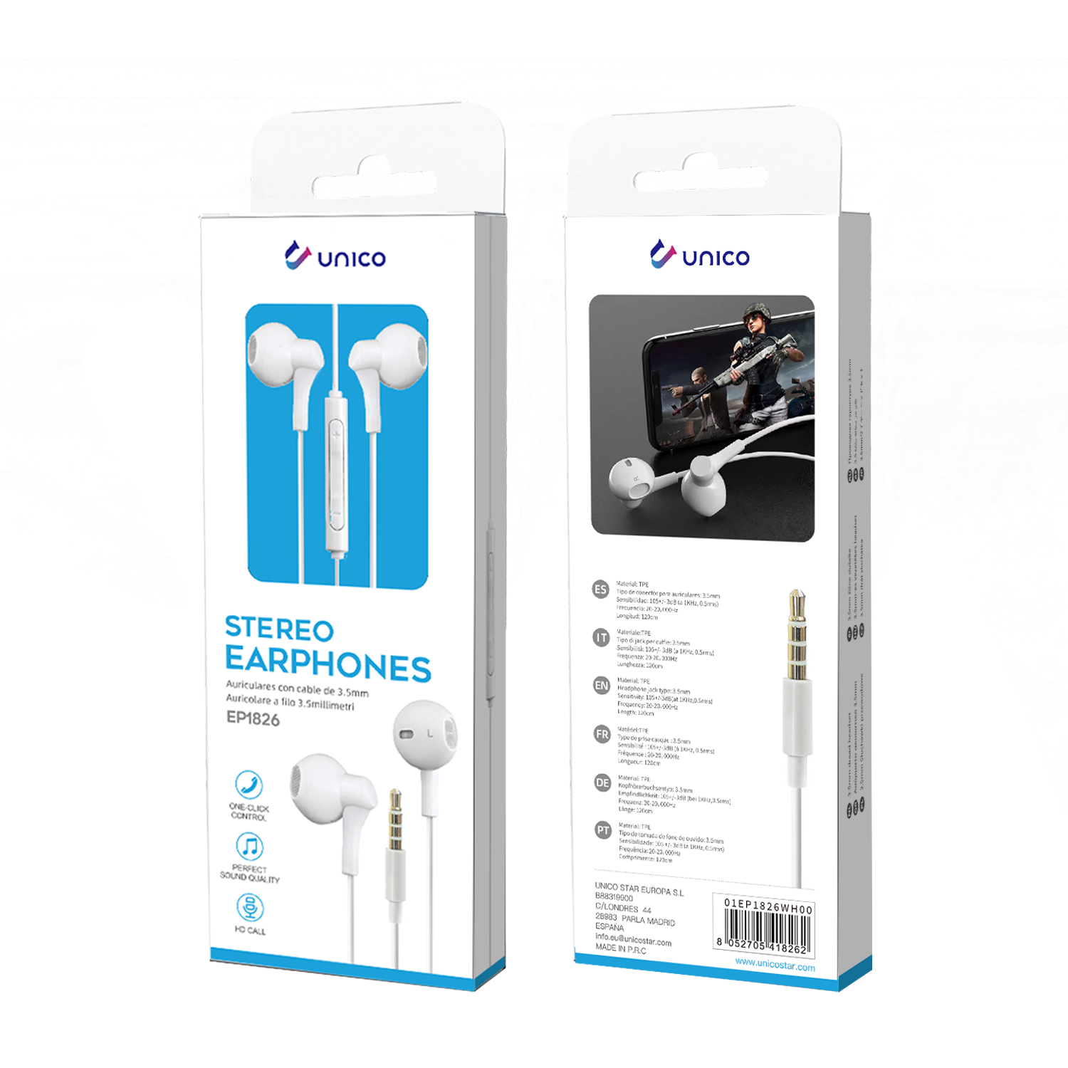 UNICO EP1826 auricular semi-in-ear con llamada de soporte