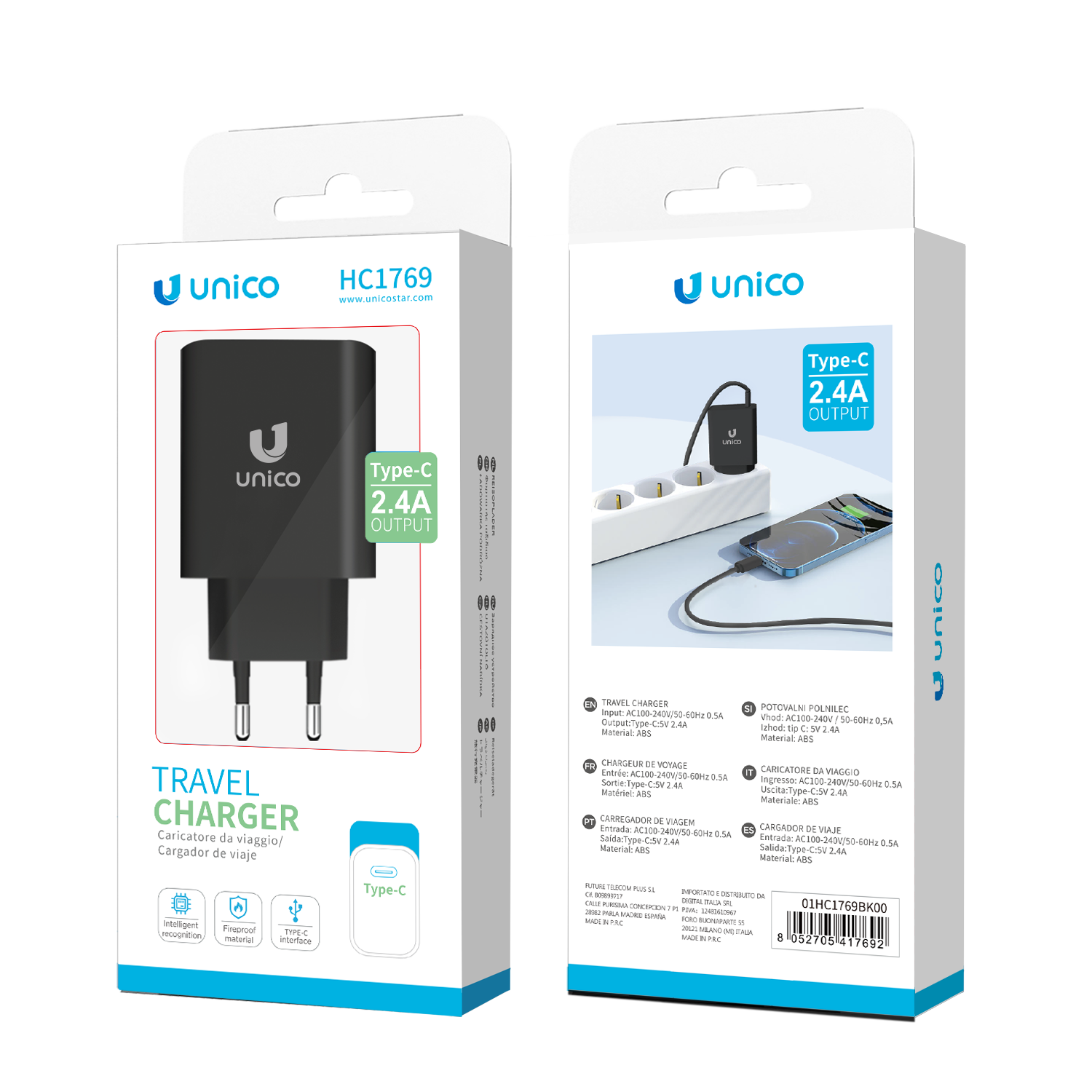 UNICO HC1769 Carga doméstica única puerto U TYPE-C 2.4A
