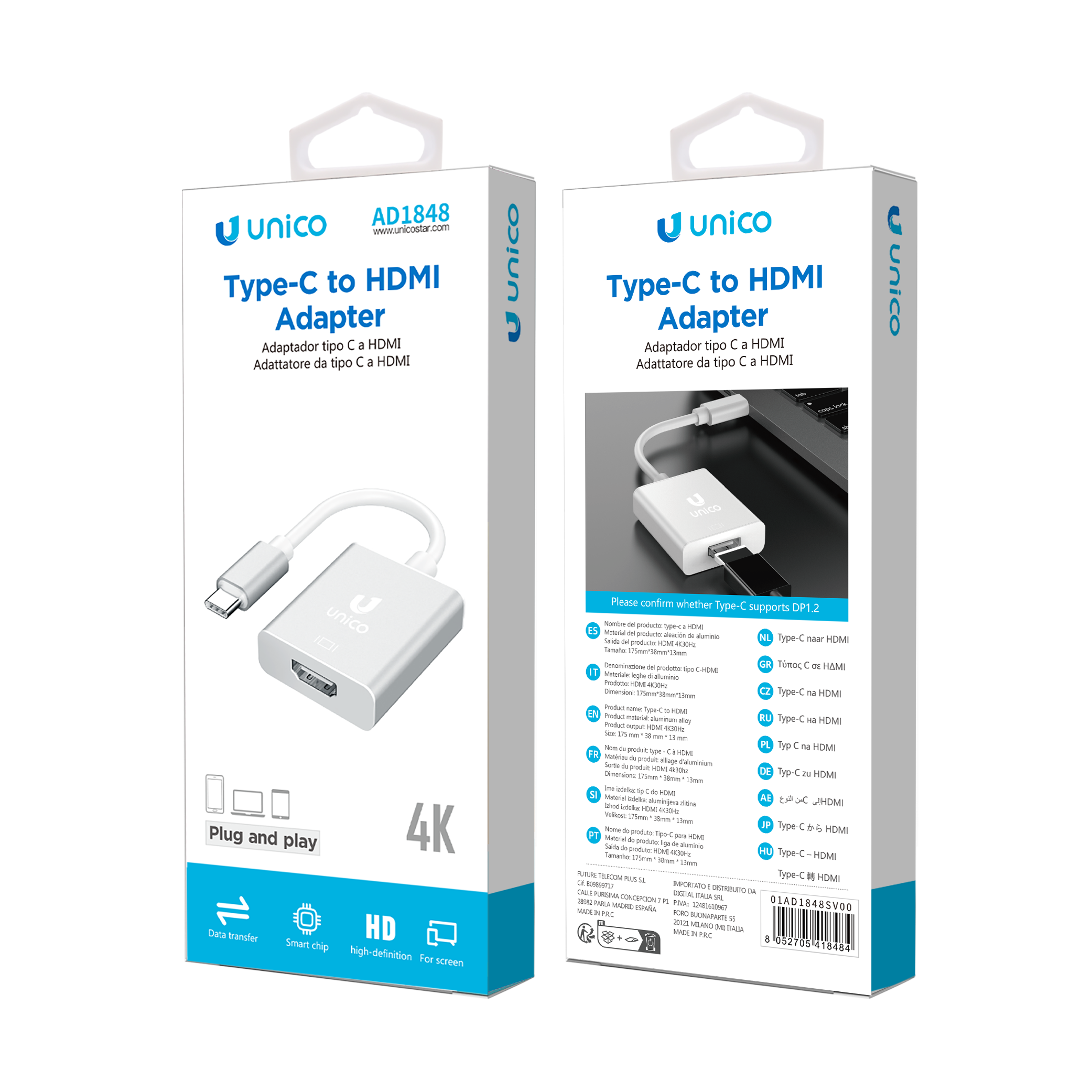 AD1848 Tipo-C macho a HDMI hembra Cable adaptador CE aprobado