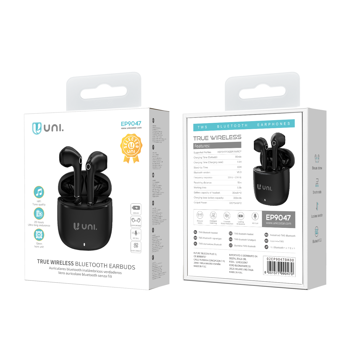 UNICO EP9047 Auriculares Bluetooth UNI-TWS tipo semi-in-ear