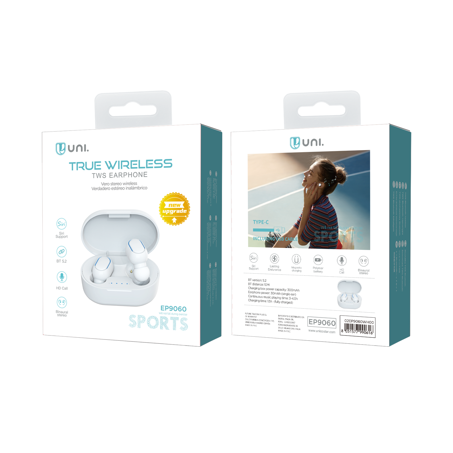 UNICO EP9060 Auriculares Bluetooth UNI-TWS Bean