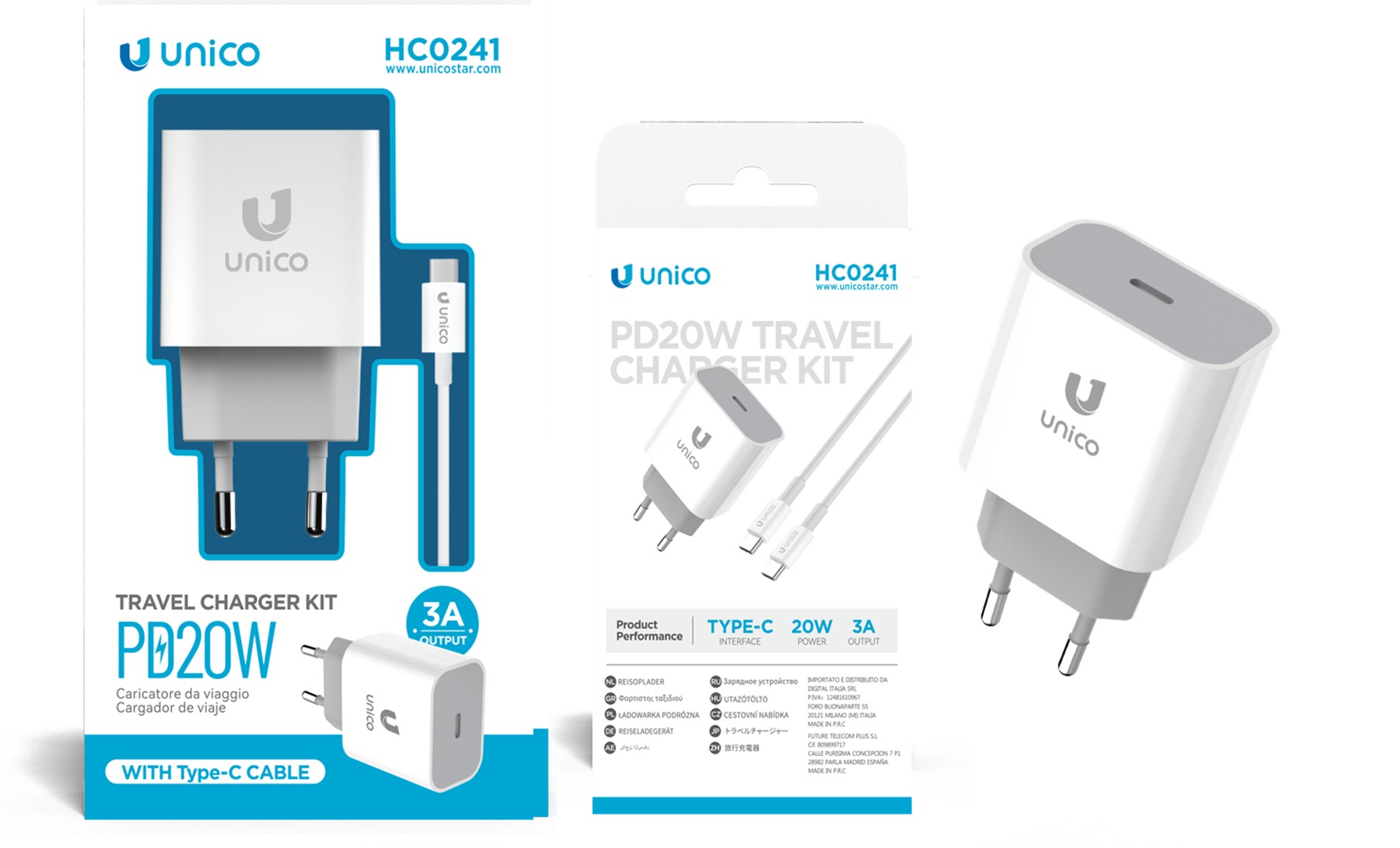 HC0241 Cargador doméstico PD20W Puerto TYPE-C con juego de líneas C-C