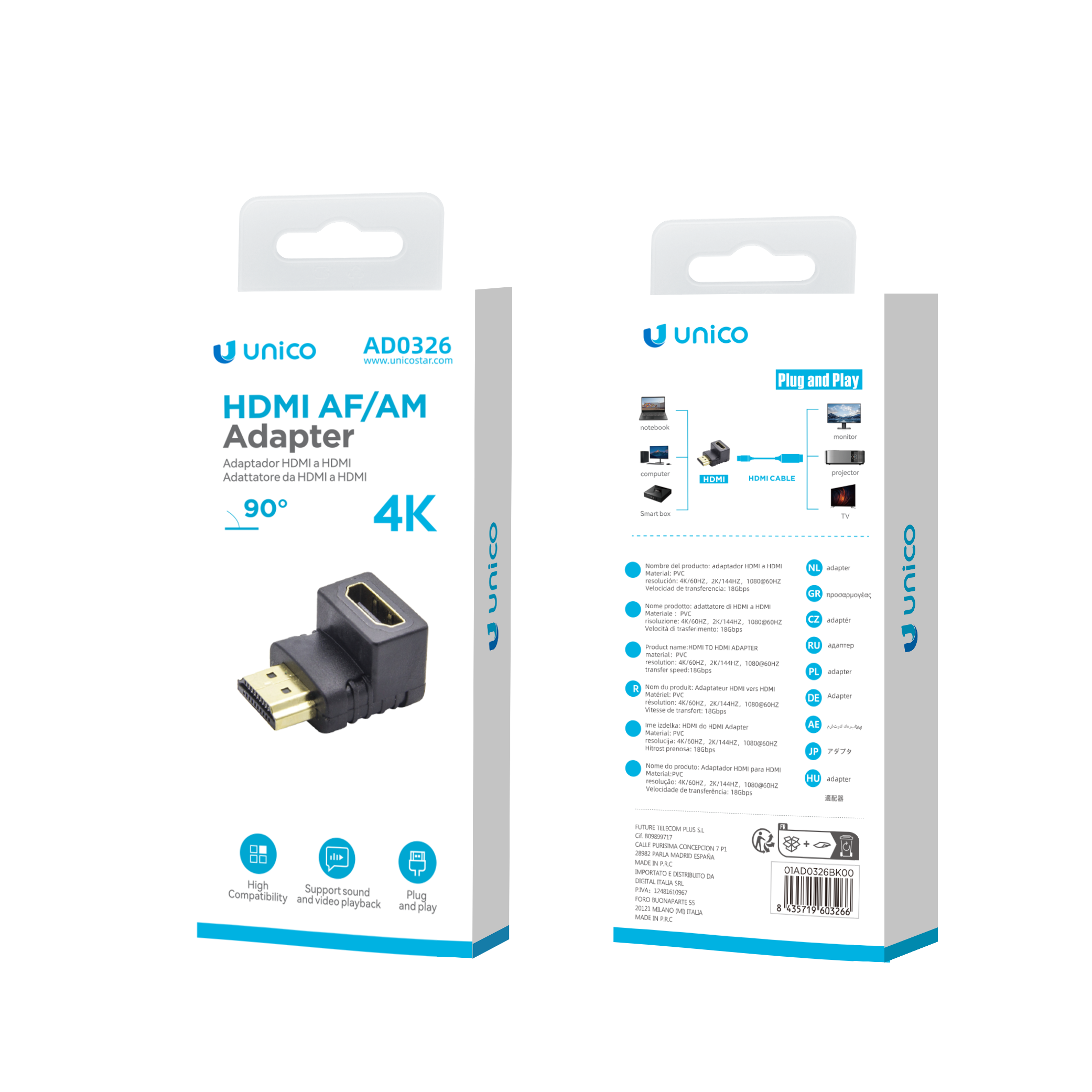 Unico AD0326 HDMI hembra a HDMI macho adaptador