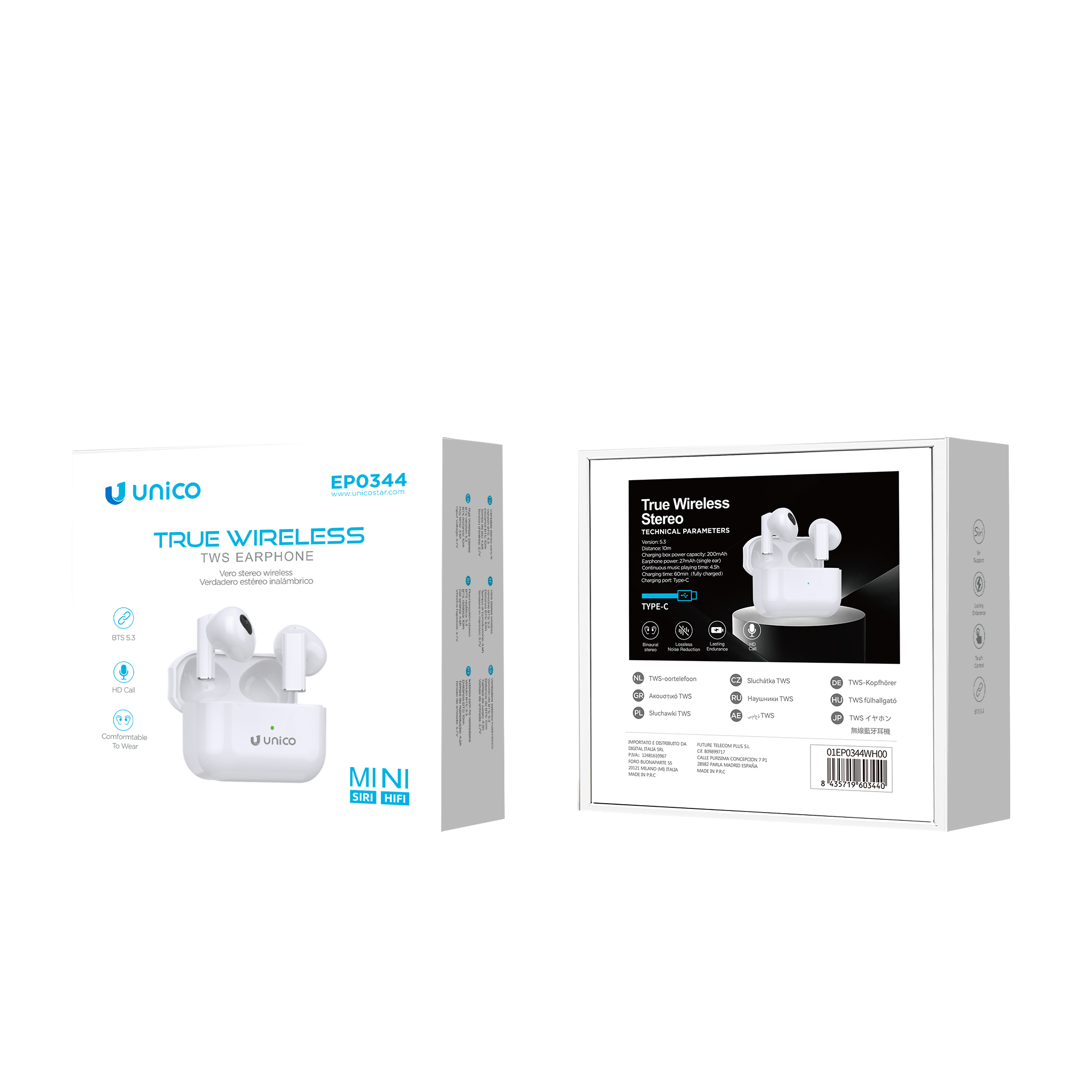 UNICO EP0344 Auricular Bluetooth TWS semiauricular con cordón de sujeción