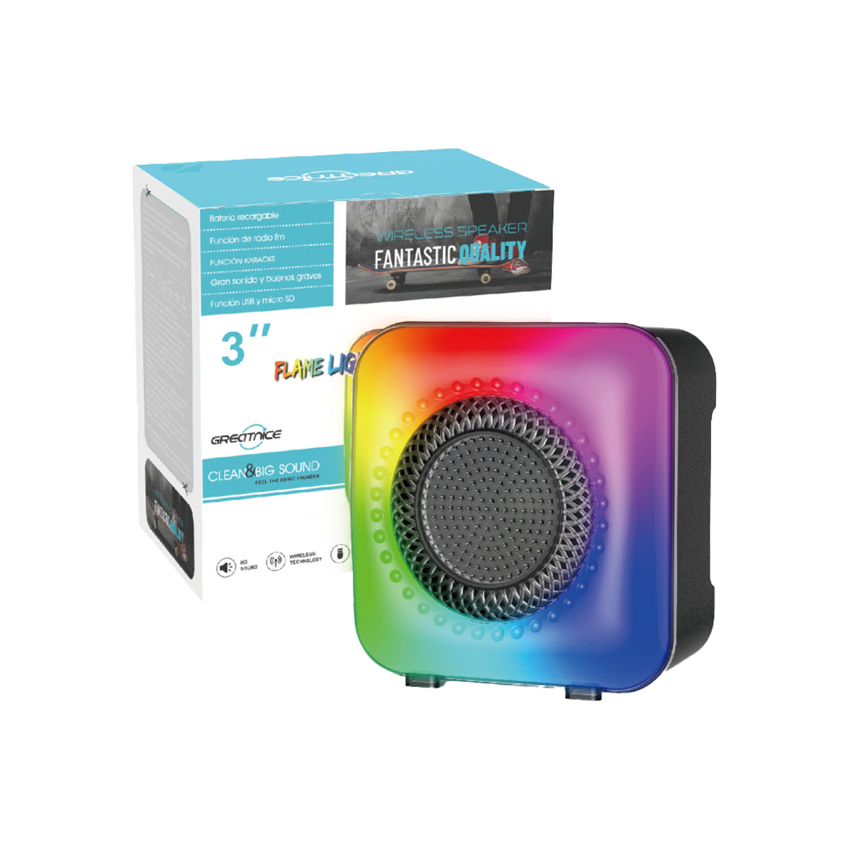 GTS-1373 Minialtavoz Bluetooth 5.0, Reproductor de Música Portátil con Subwoofer, iluminación rgb de 3 pulgadas