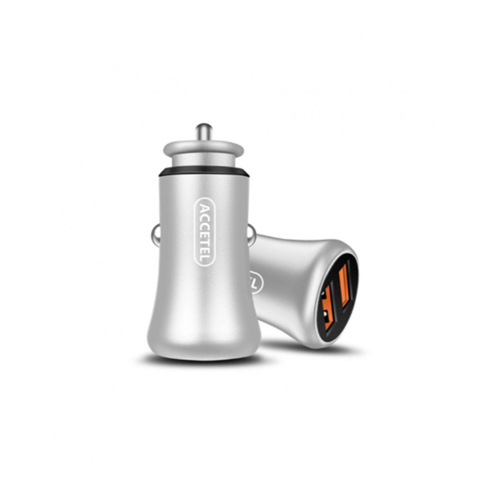 CC189S Cargador Coche Dual USB Con Carga Rápida QC3.0 18W Plata