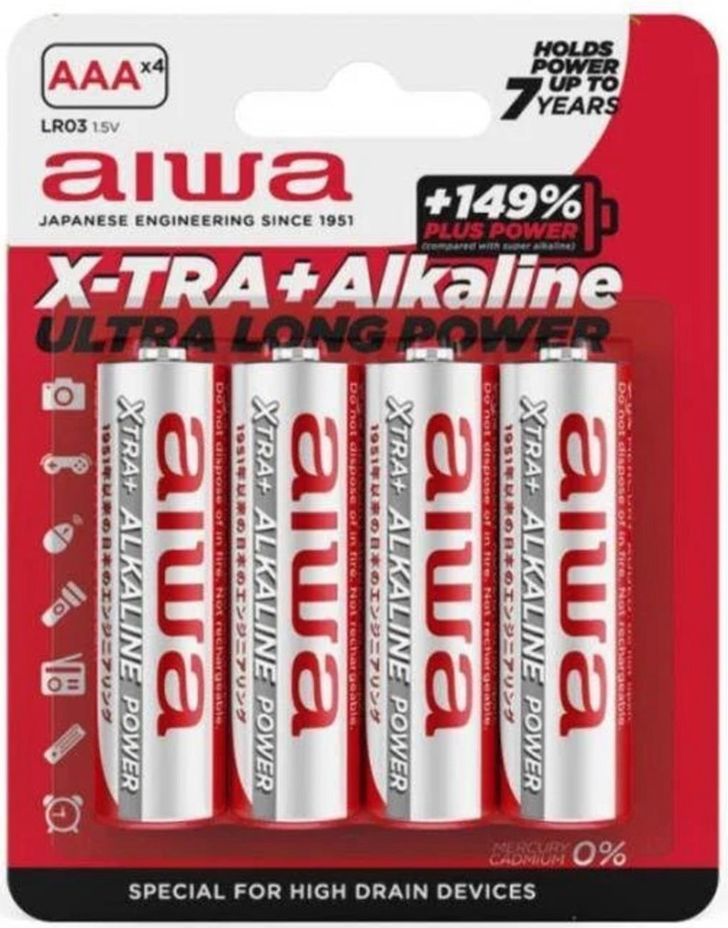 Aiwa X-TRA+Alcaline Pack de Pilas Alcalinas AAA LR03 1.5V 4 Unidades
