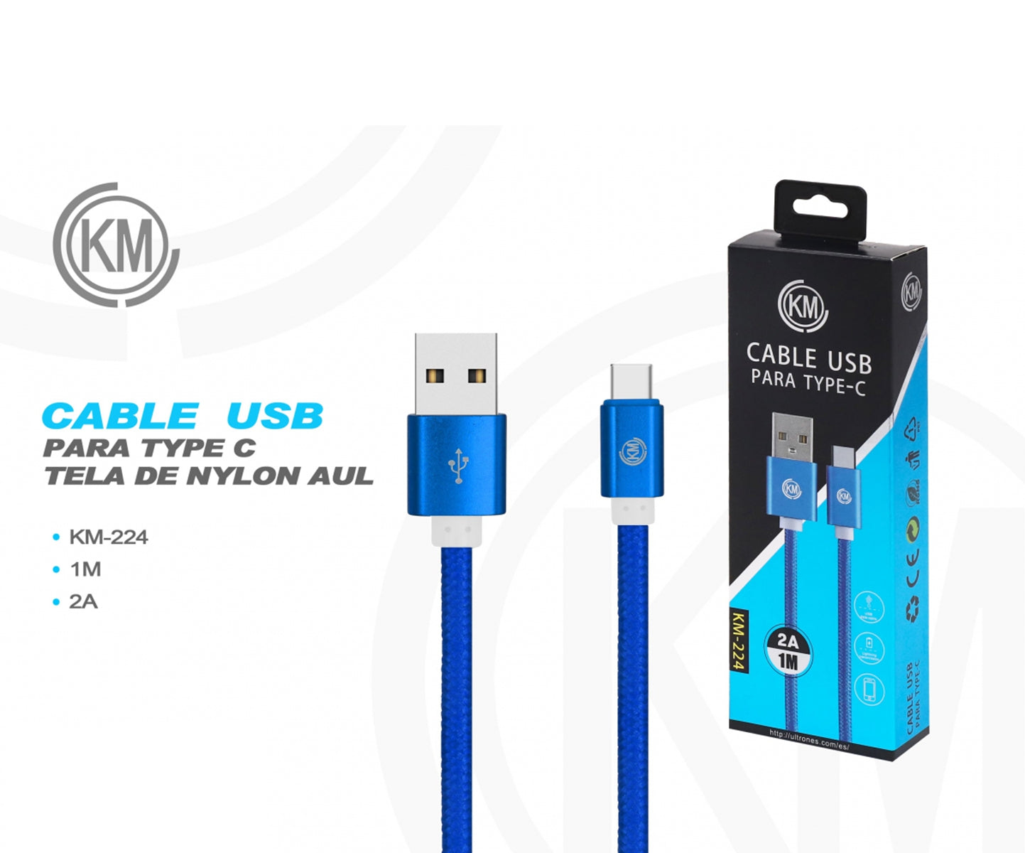 KM-224 CABLE TYPE-C TRENZADO NYLON [AZUL]