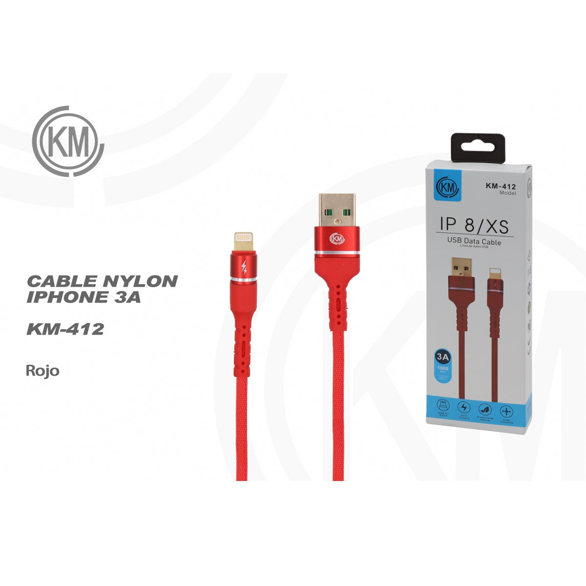 KM-412 CABLE LIGHTNING ALUMINIO TRENZADO [ROJO]
