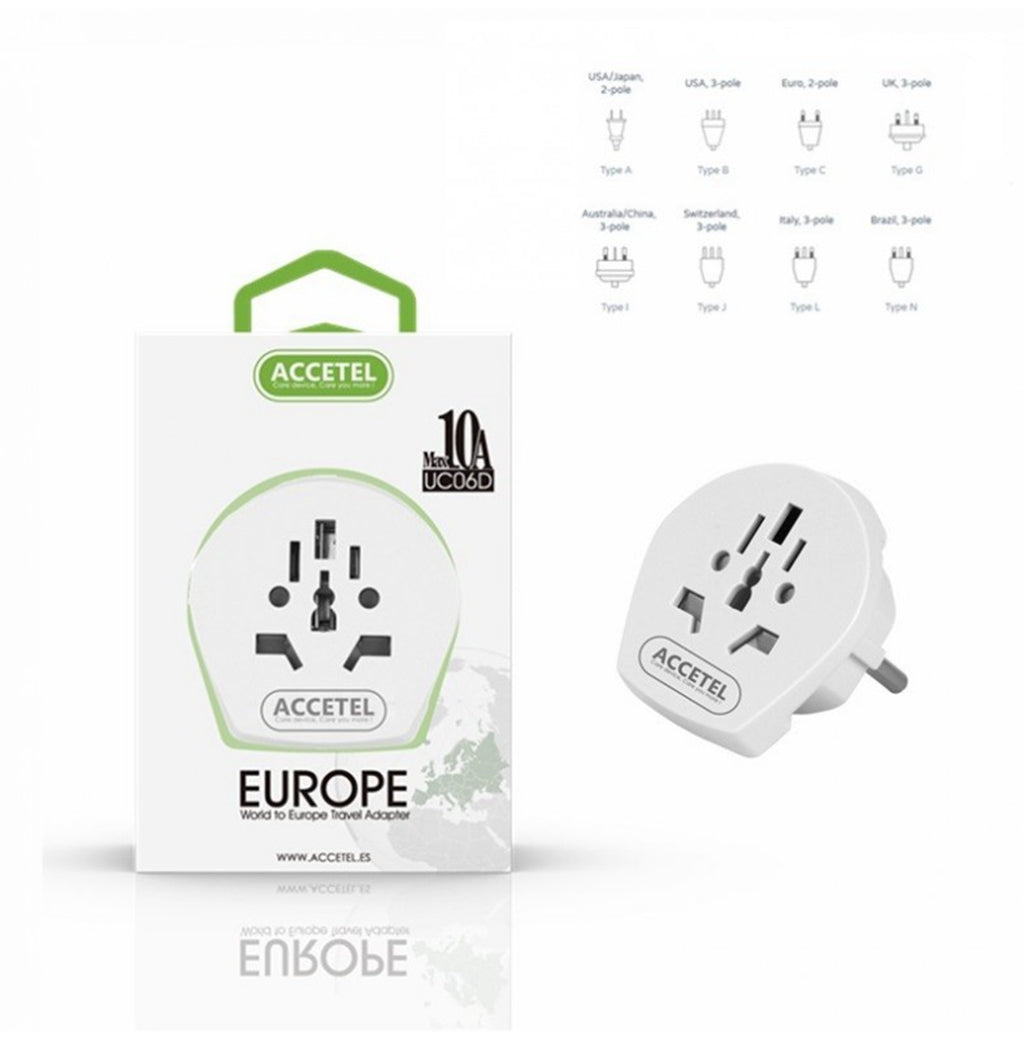 UC06D Adaptador Enchufe Mundial Múltiple UK / AU / US A Euro Plug 10Amp.